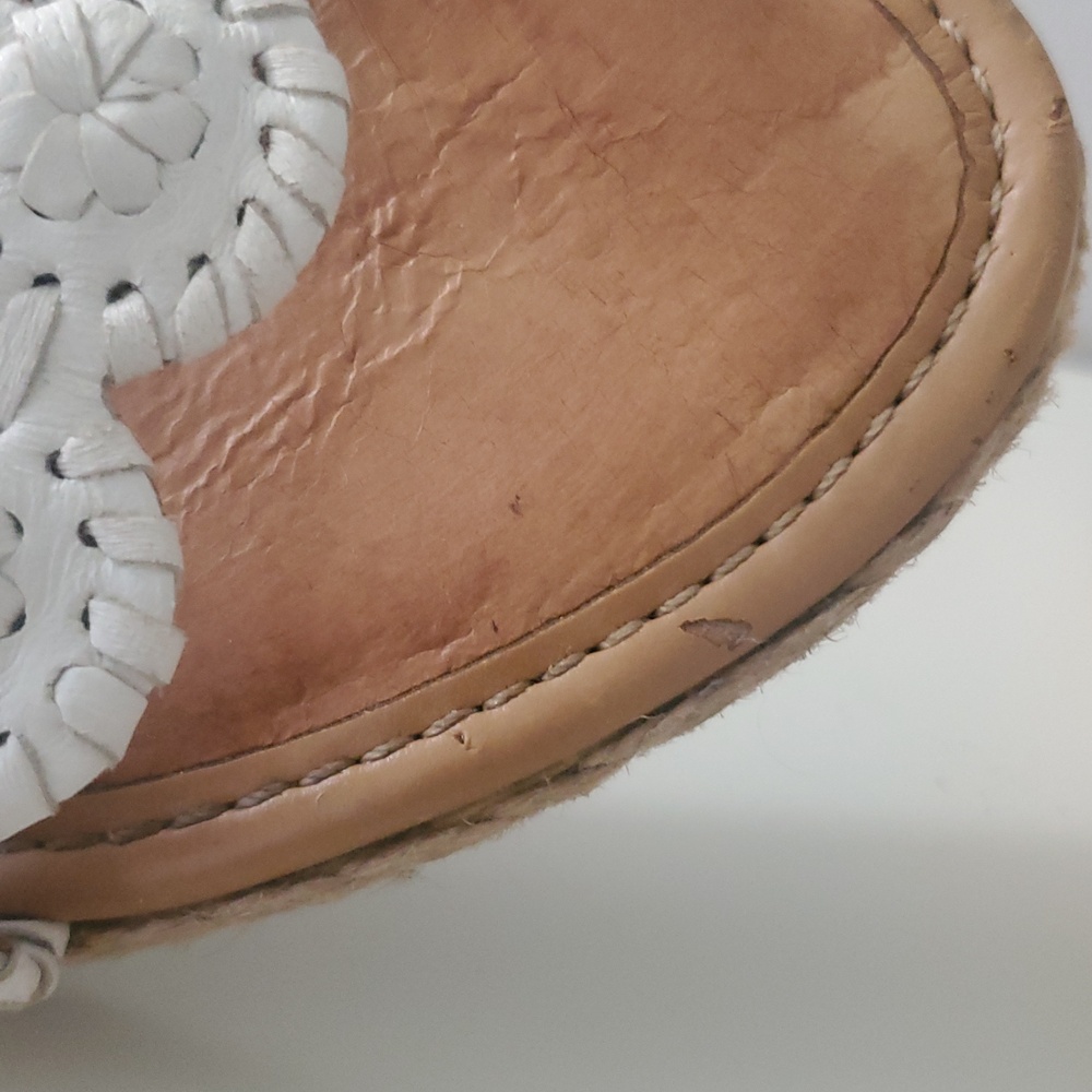 Jack Rogers Shelby Whipstitch White Leather Wedge Sandals with Espadrille 8.5 - Picture 9 of 14